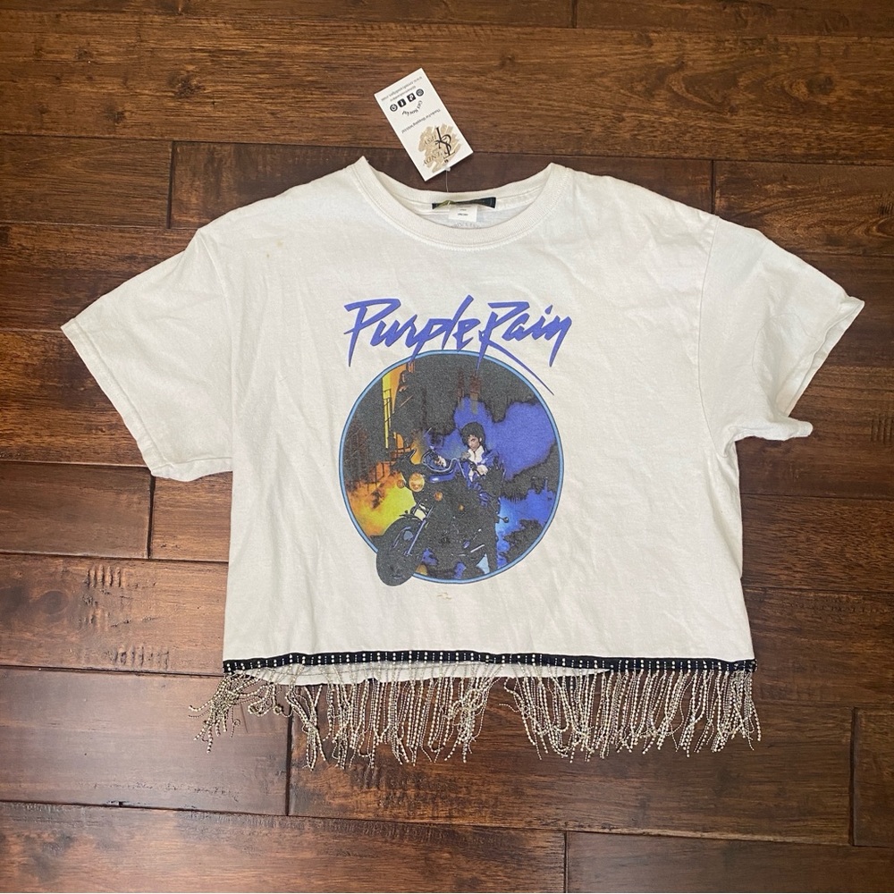 Authentic Vintage ReWork | Prince Purple Rain Crop Top with Metallic Fringe